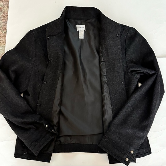 Chicos Womens Size 2 Large dark Grey Wool Jacket Embroidered Coat Recycled Wool - Picture 7 of 9